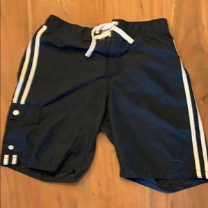 Men’s navy blue swim shorts.